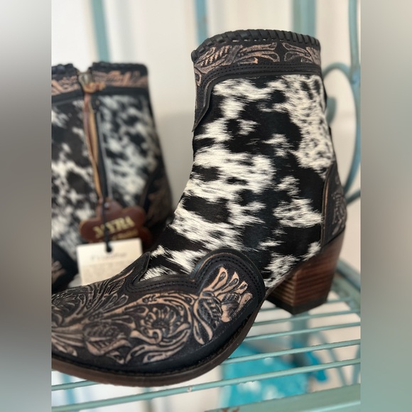 Hand Tooled Leather Cowhide Women Bootie Boot Boho Western Shoe Glennchester - Picture 14 of 15